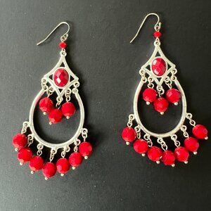 White House Black Market Red Beaded Chandelier Earrings